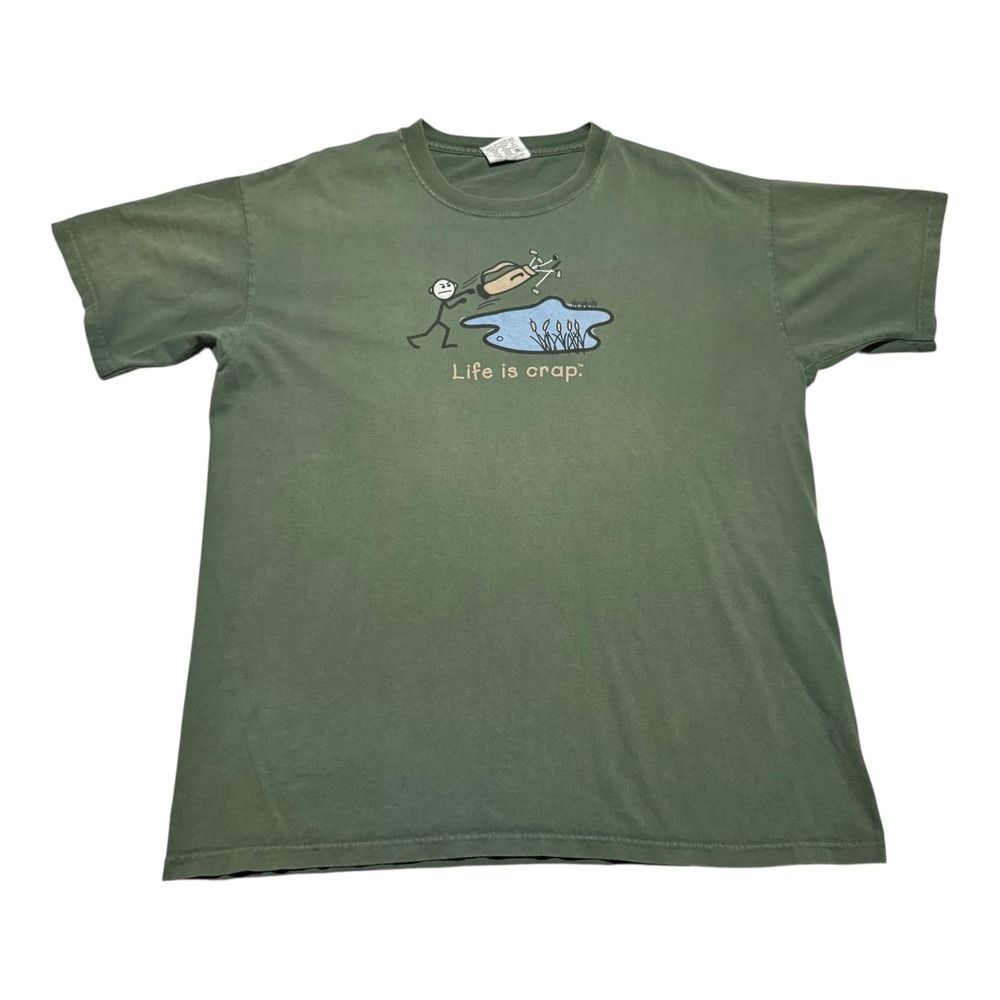 Vintage 2000s Life is Crap Golfing Green Faded 100% Cotton Shirt Men's Large